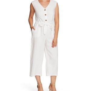 Vince Camuto Linen Crop Belted Wide Leg Jumpsuit